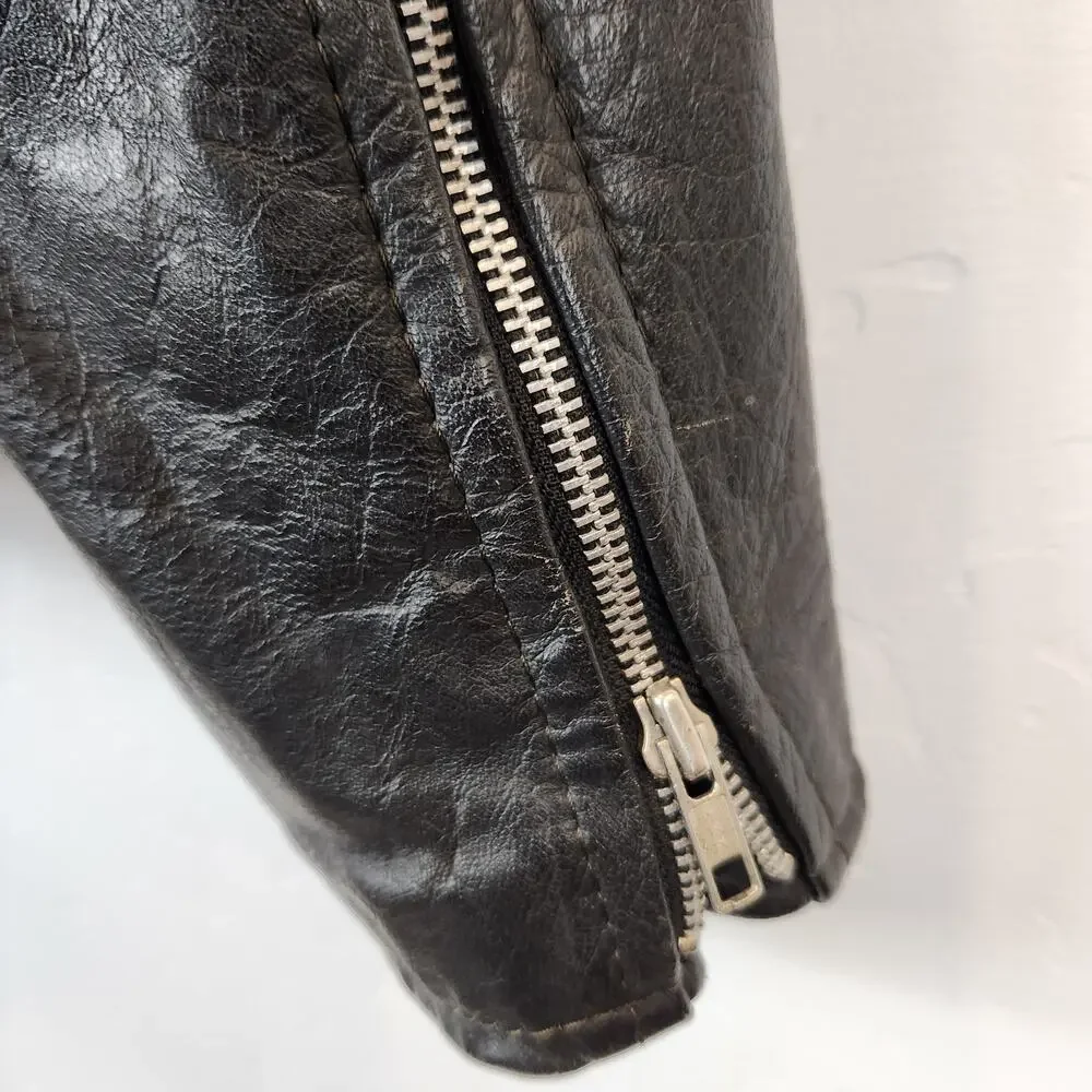 Highway One Harley Davidson Vintage Black Leather Moto Motorcycle Jacket XL
